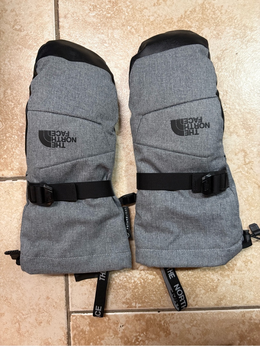 The North Face Gray Ski Mittens with Black Accents